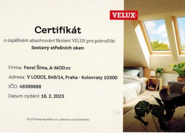 Certifikát VELUX